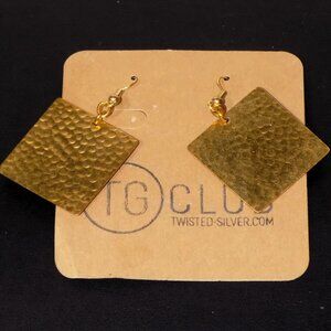 New Twisted Silver Girl's Club Raw Hammered & Shined Brass Square Drop Earrings